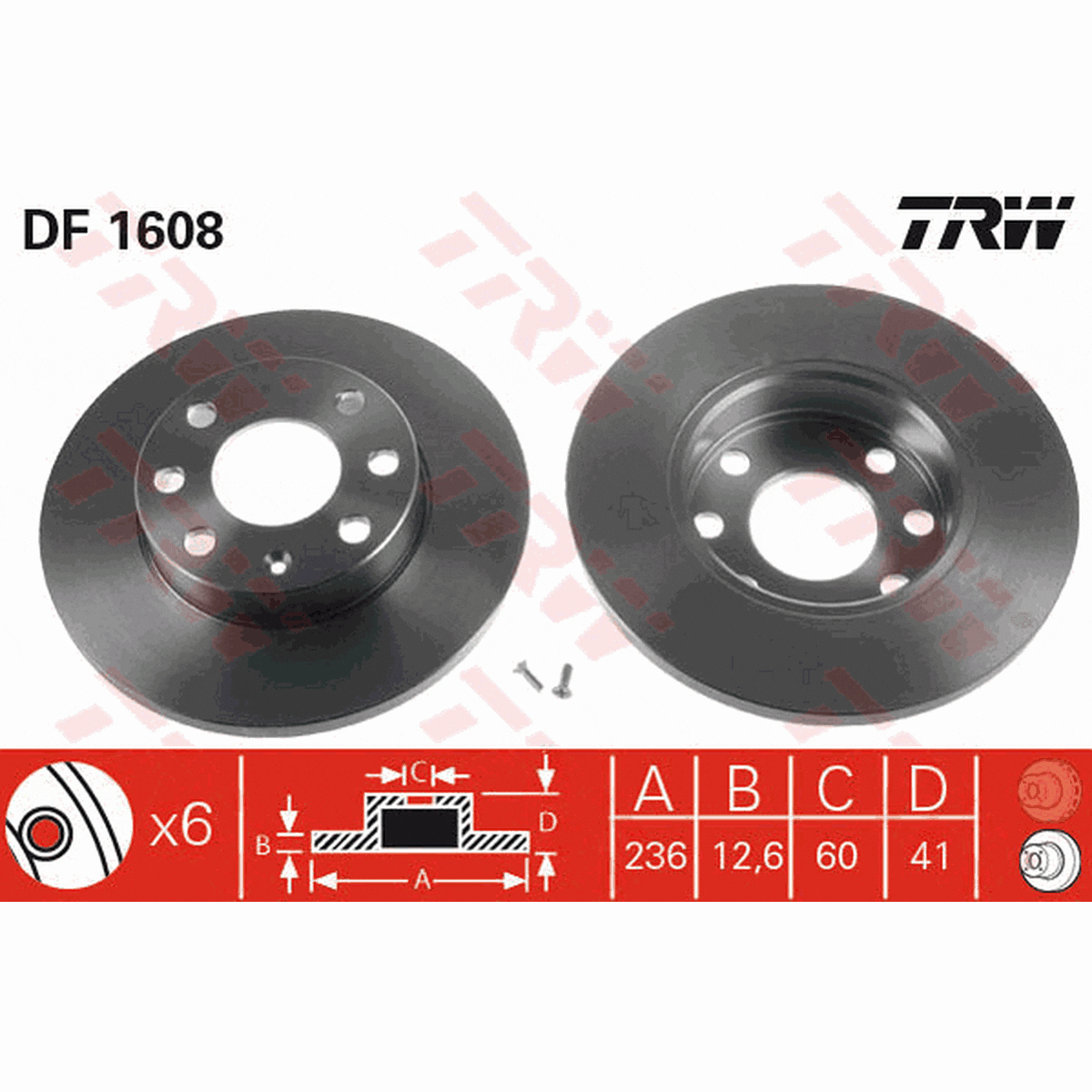 TRW Brake Rotor Pair 236mm Front DF1608S
