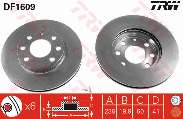 TRW Brake Rotor Pair 236mm Front DF1609S