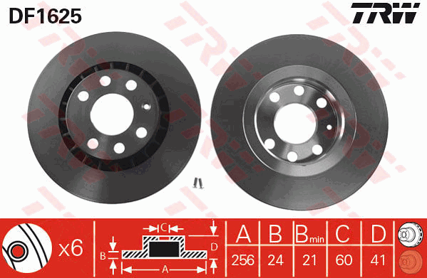 TRW Brake Rotor Pair 256mm Front DF1625S