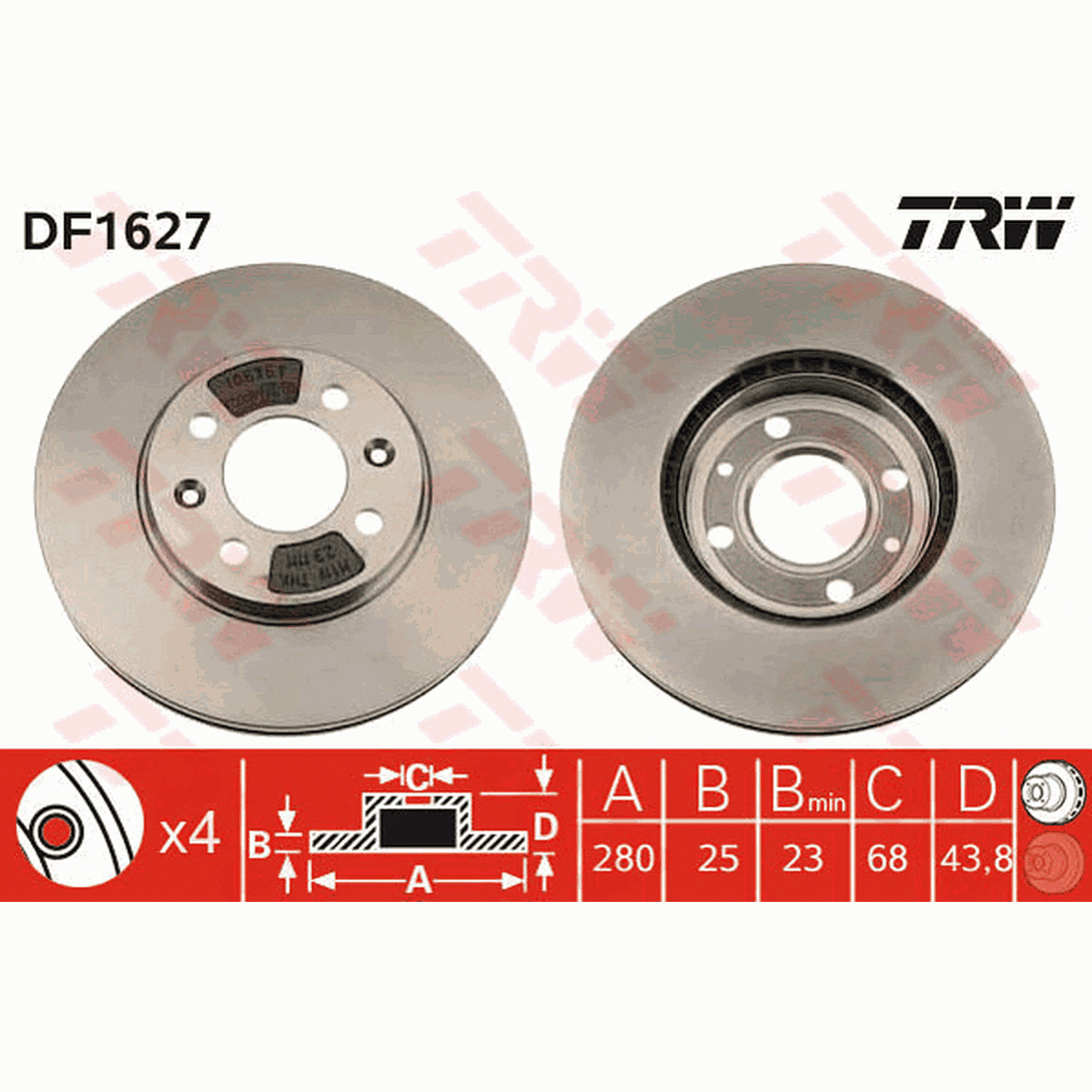 TRW Brake Rotor Single 280mm Front DF1627S
