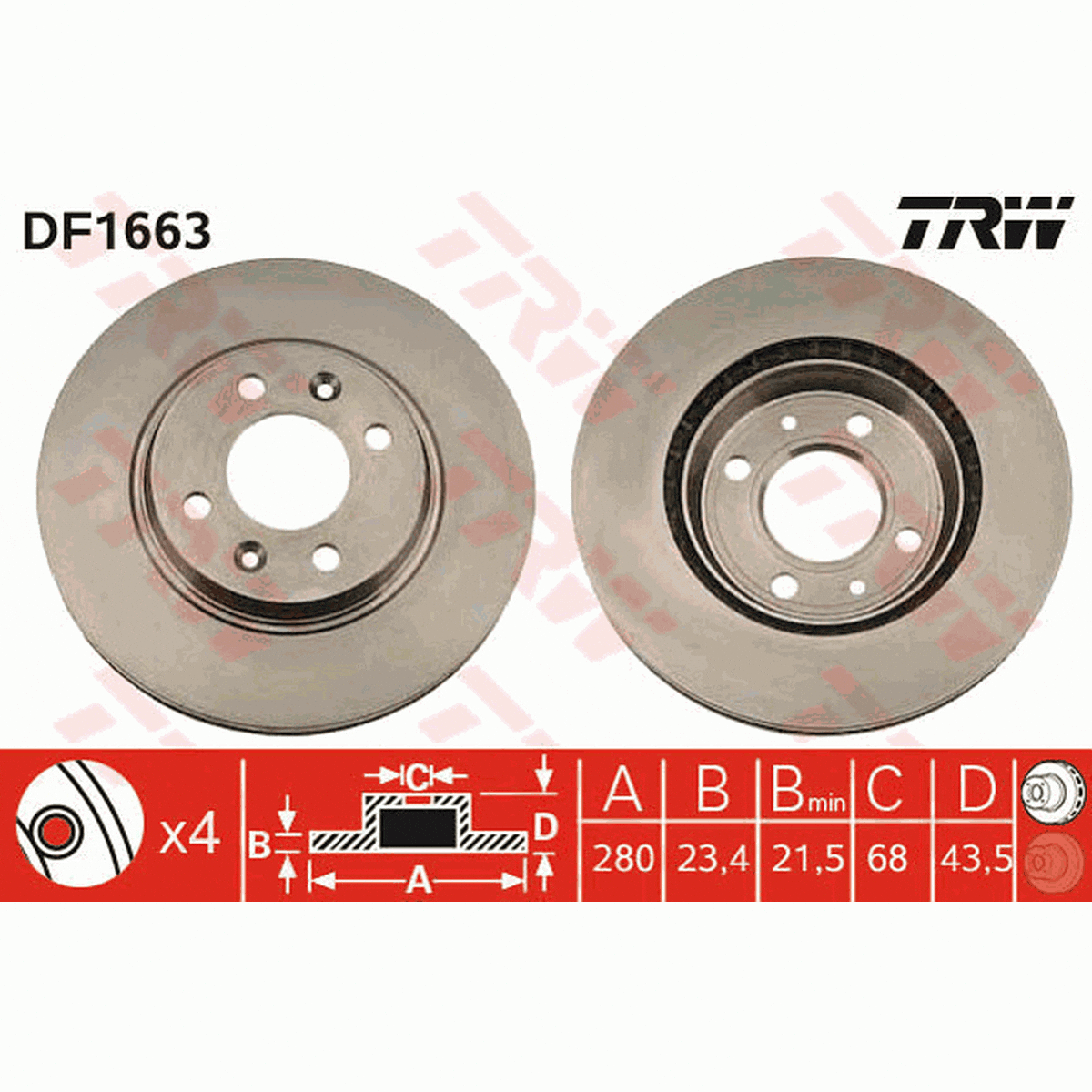 TRW Brake Rotor Single 280mm Front DF1663S