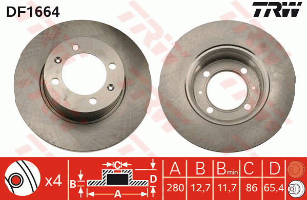 TRW Brake Rotor Pair 280mm Front DF1664S