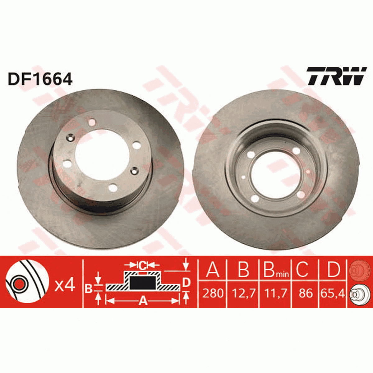 TRW Brake Rotor Single 280mm Front DF1664S