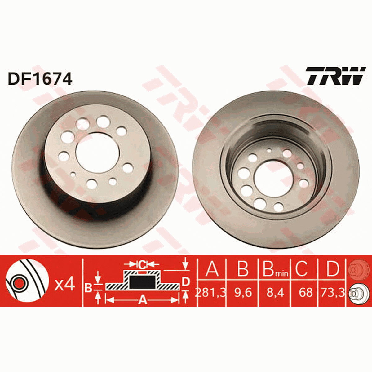TRW Brake Rotor Single 281mm Rear DF1674S