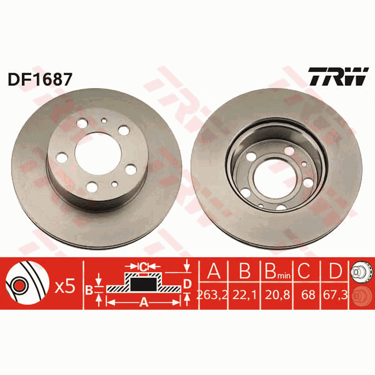 TRW Brake Rotor Pair 263mm Front DF1687S
