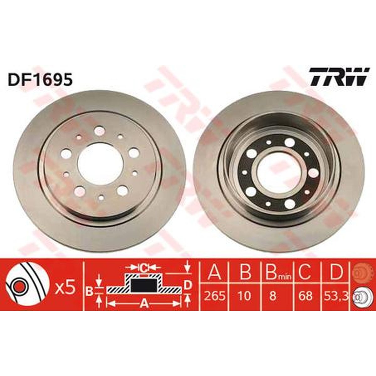 TRW Brake Rotor 265mm Rear DF1695S