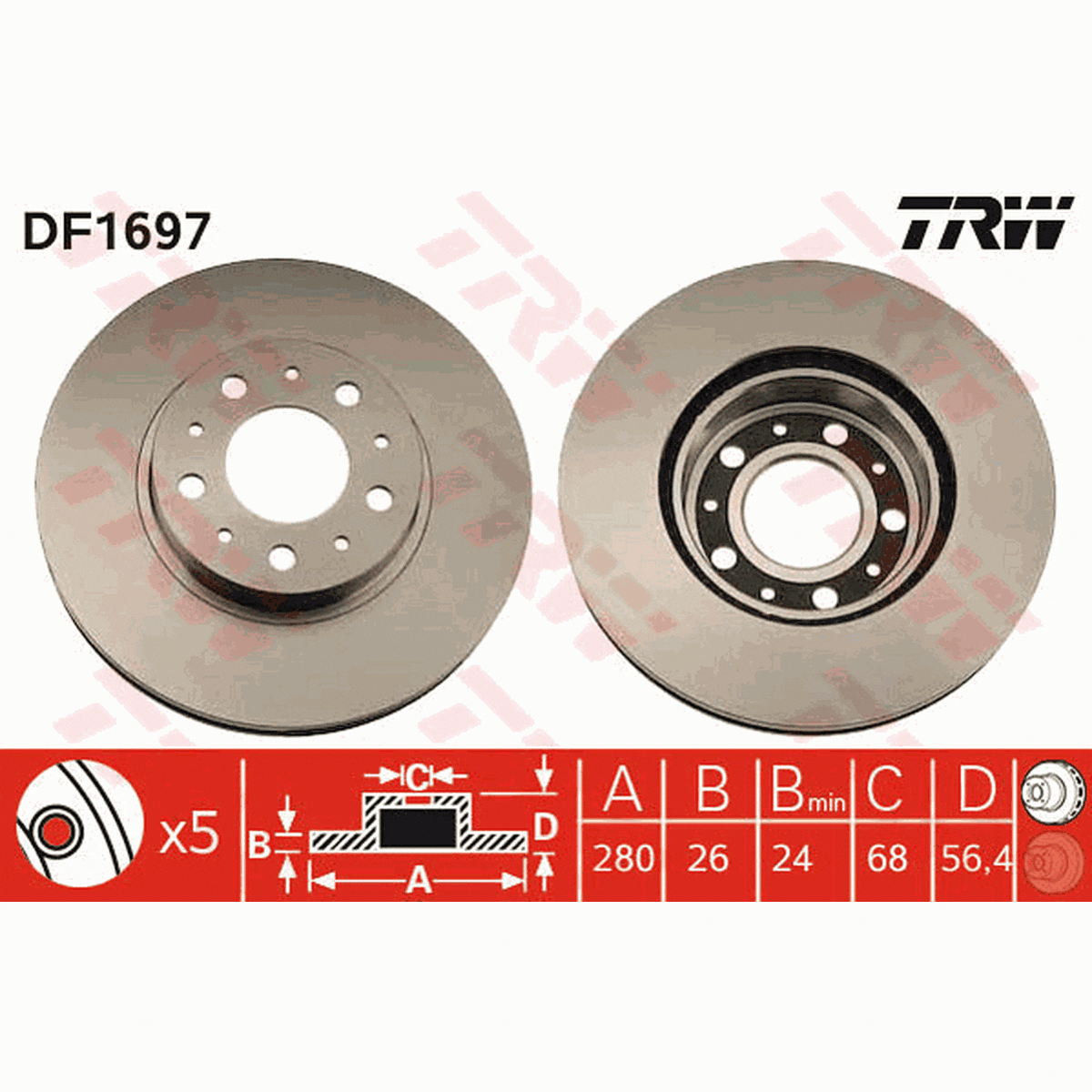 TRW Brake Rotor Single 280mm Front DF1697S
