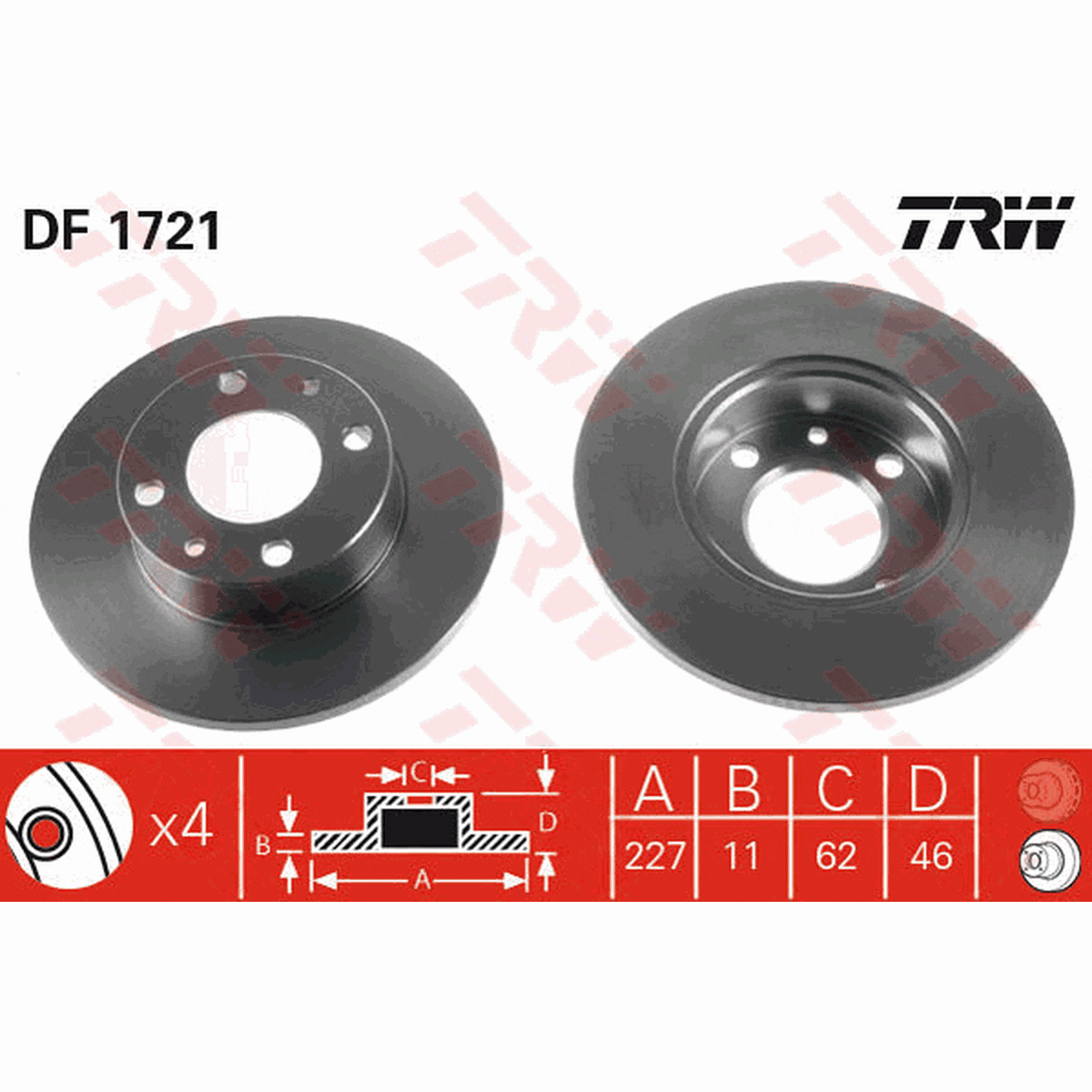 TRW Brake Rotor Single 227.5mm Front DF1721S