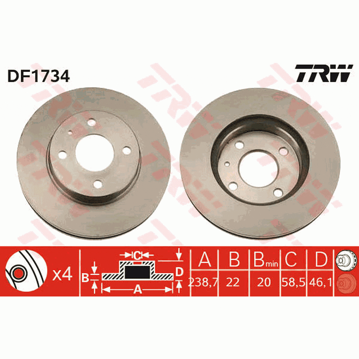 TRW Brake Rotor Pair 239mm Front DF1734S