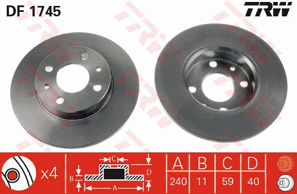 TRW Brake Rotor 240.5mm Front DF1745S