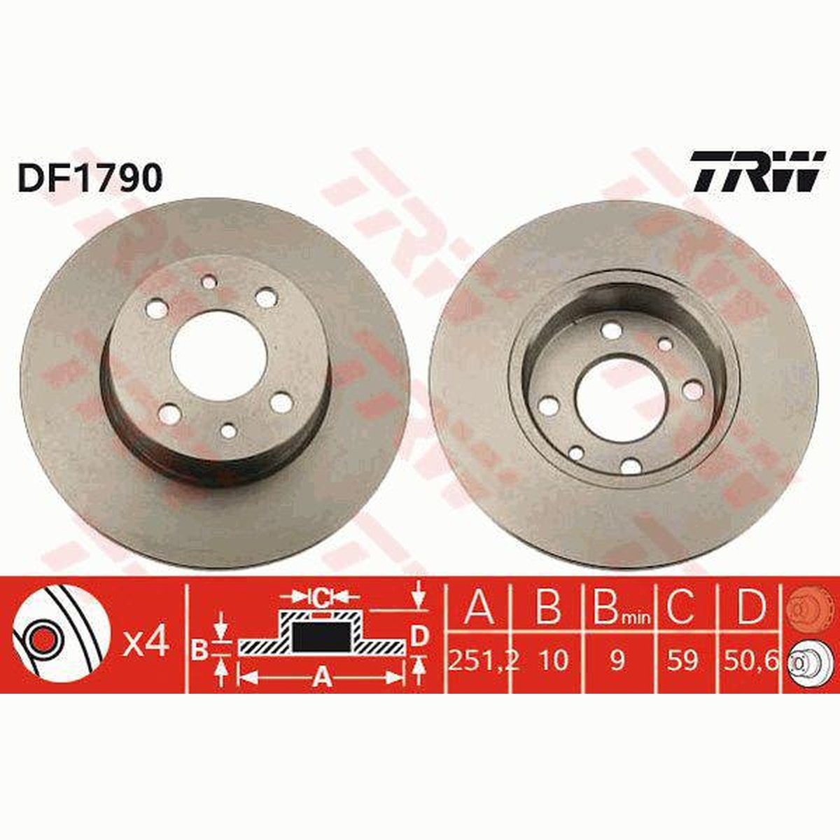 TRW Brake Rotor 251.5mm Rear DF1790S
