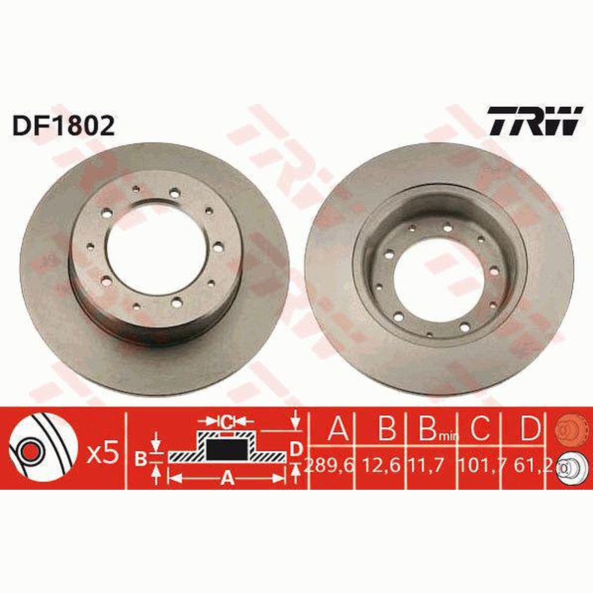 TRW Brake Rotor 290mm Rear DF1802S