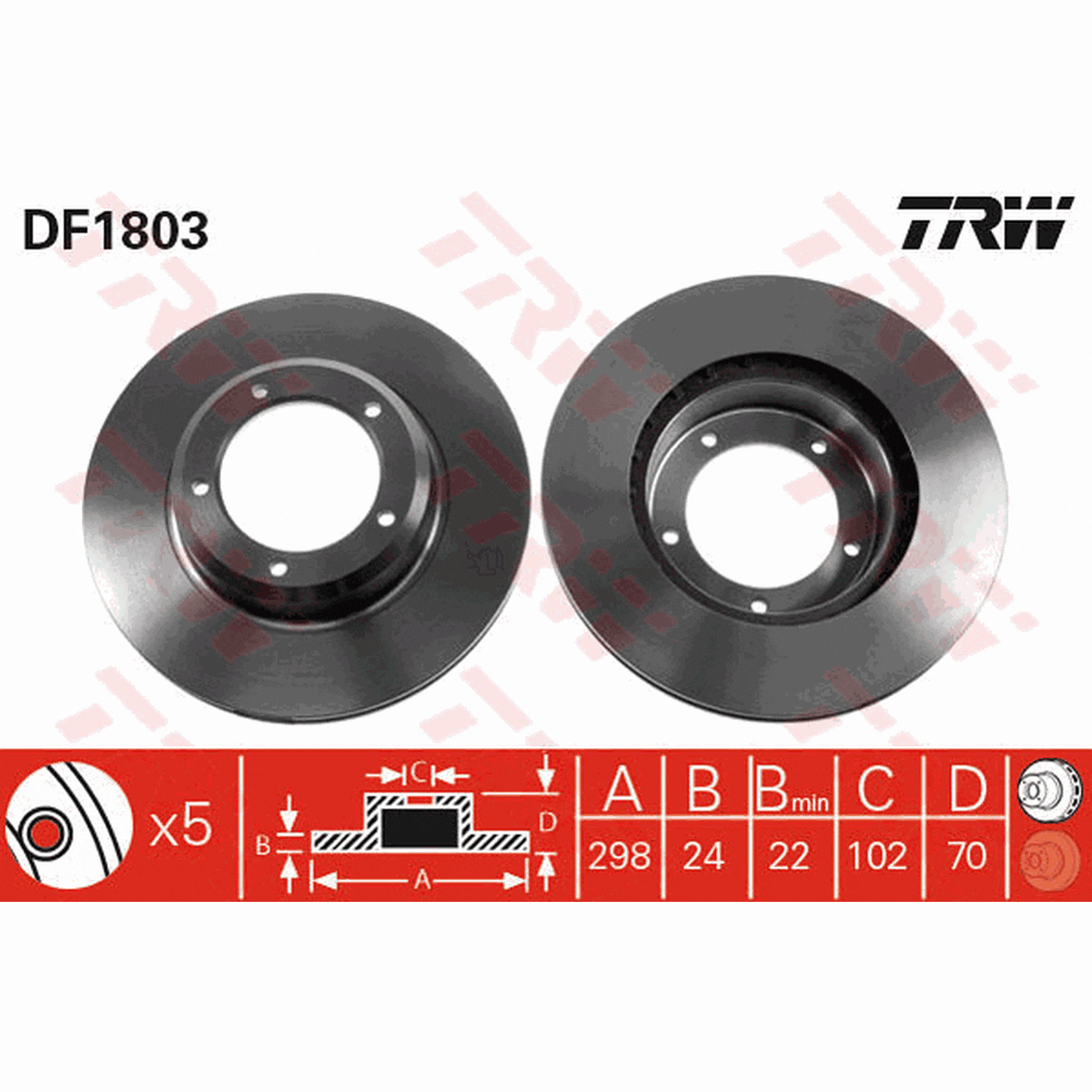 TRW Brake Rotor Single 298.5mm Front DF1803S