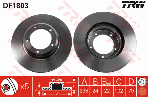 TRW Brake Rotor Pair 298.5mm Front DF1803S