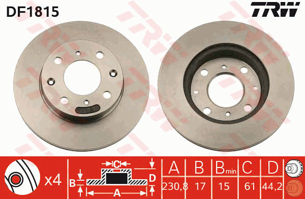 TRW Brake Rotor 231mm Front DF1815S