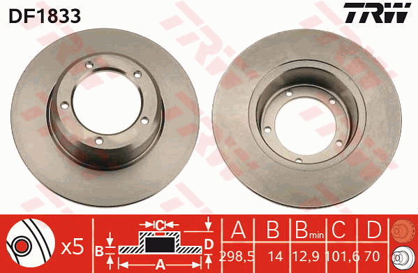TRW Brake Rotor Pair 298.5mm Front DF1833S