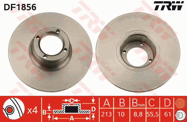 TRW Brake Rotor Single 213mm Front DF1856S