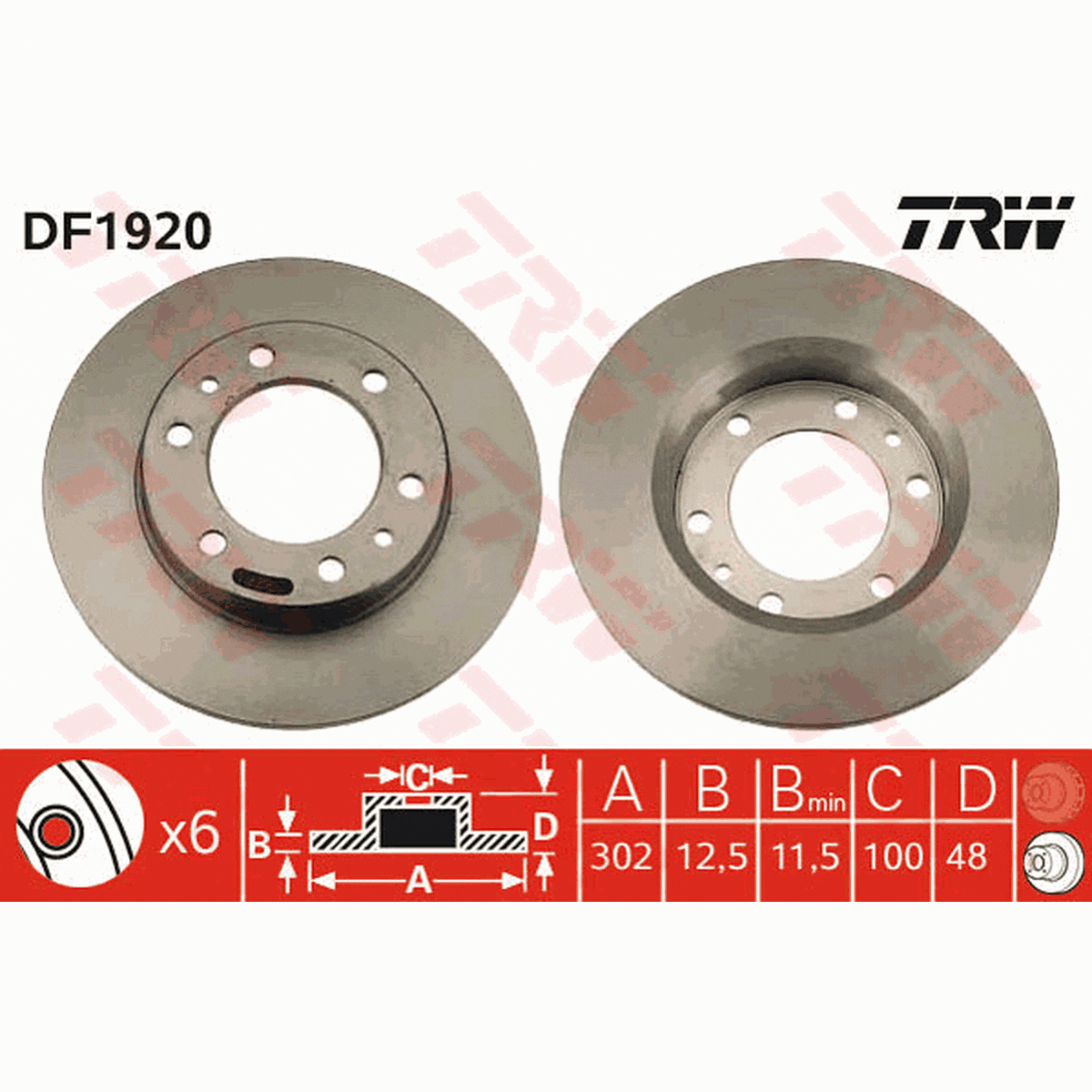 TRW Brake Rotor 302mm Front DF1920S