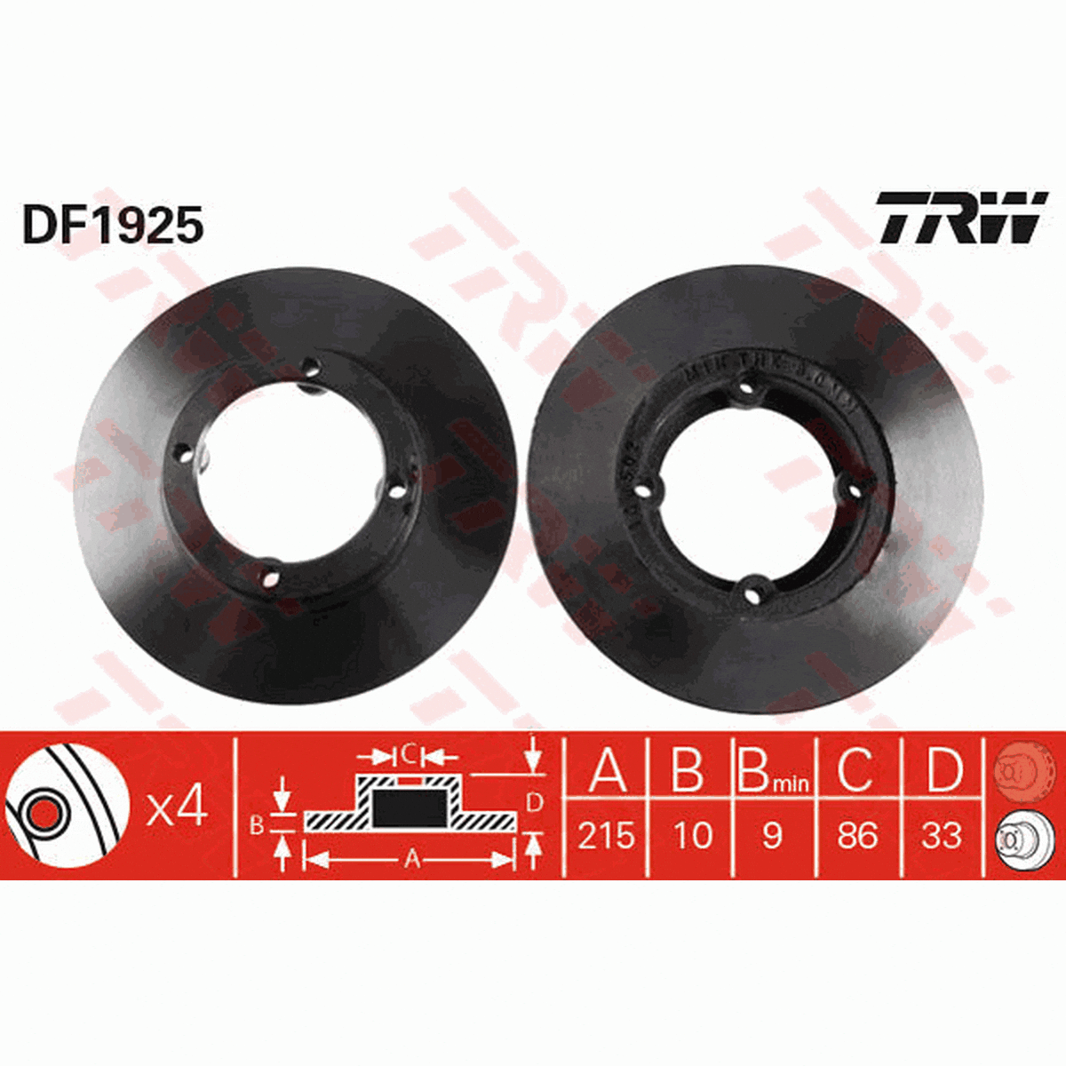 TRW Brake Rotor Pair 215.2mm Front DF1925S