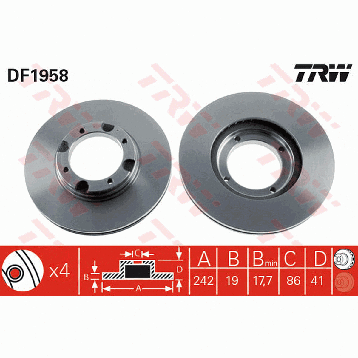 TRW Brake Rotor 242mm Front DF1958S
