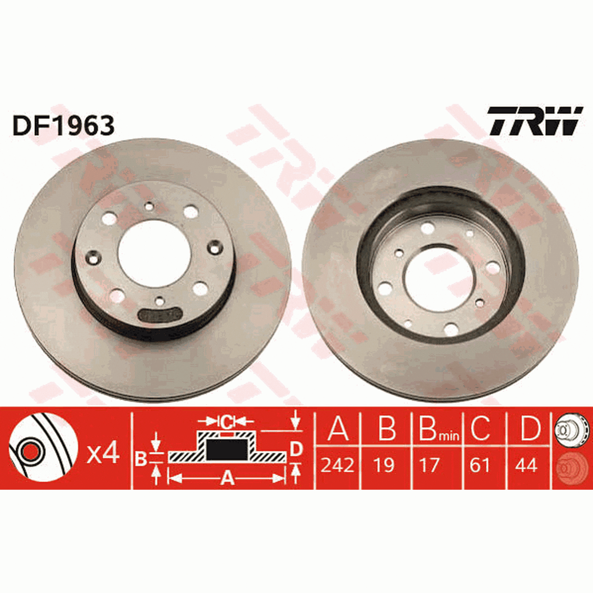 TRW Brake Rotor Single 242mm Front DF1963S