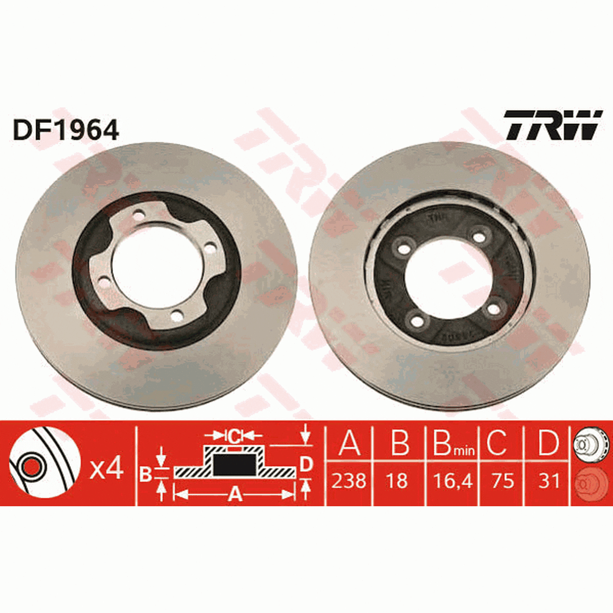 TRW Brake Rotor 238mm Front DF1964S