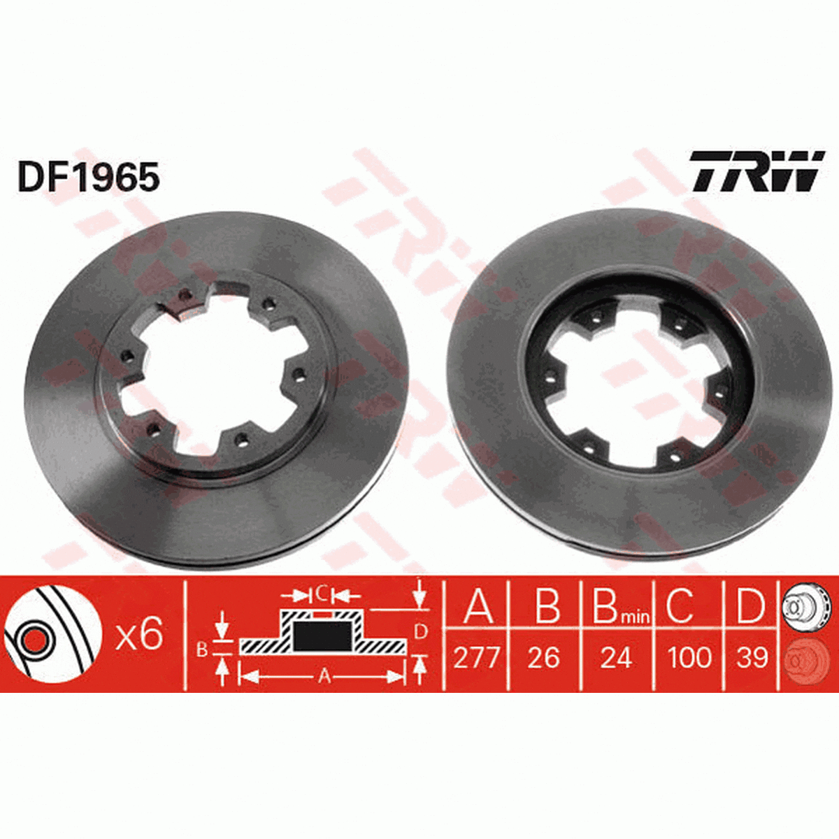 TRW Brake Rotor Single 277mm Front DF1965S