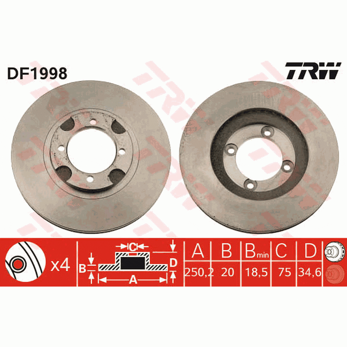 TRW Brake Rotor Single 250.2mm Front DF1998S