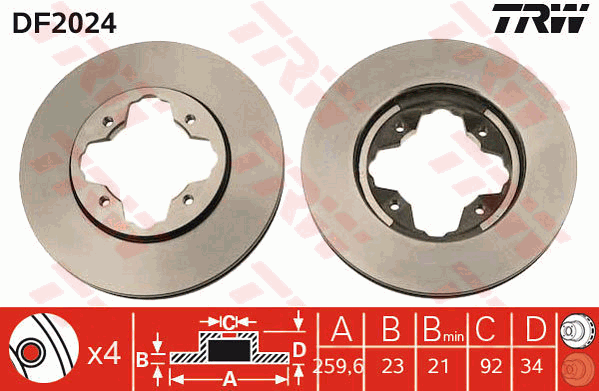 TRW Brake Rotor Pair 259mm Front DF2024S