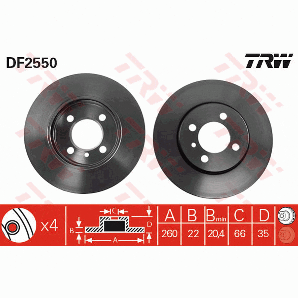 TRW Brake Rotor Single 260mm Front DF2550S