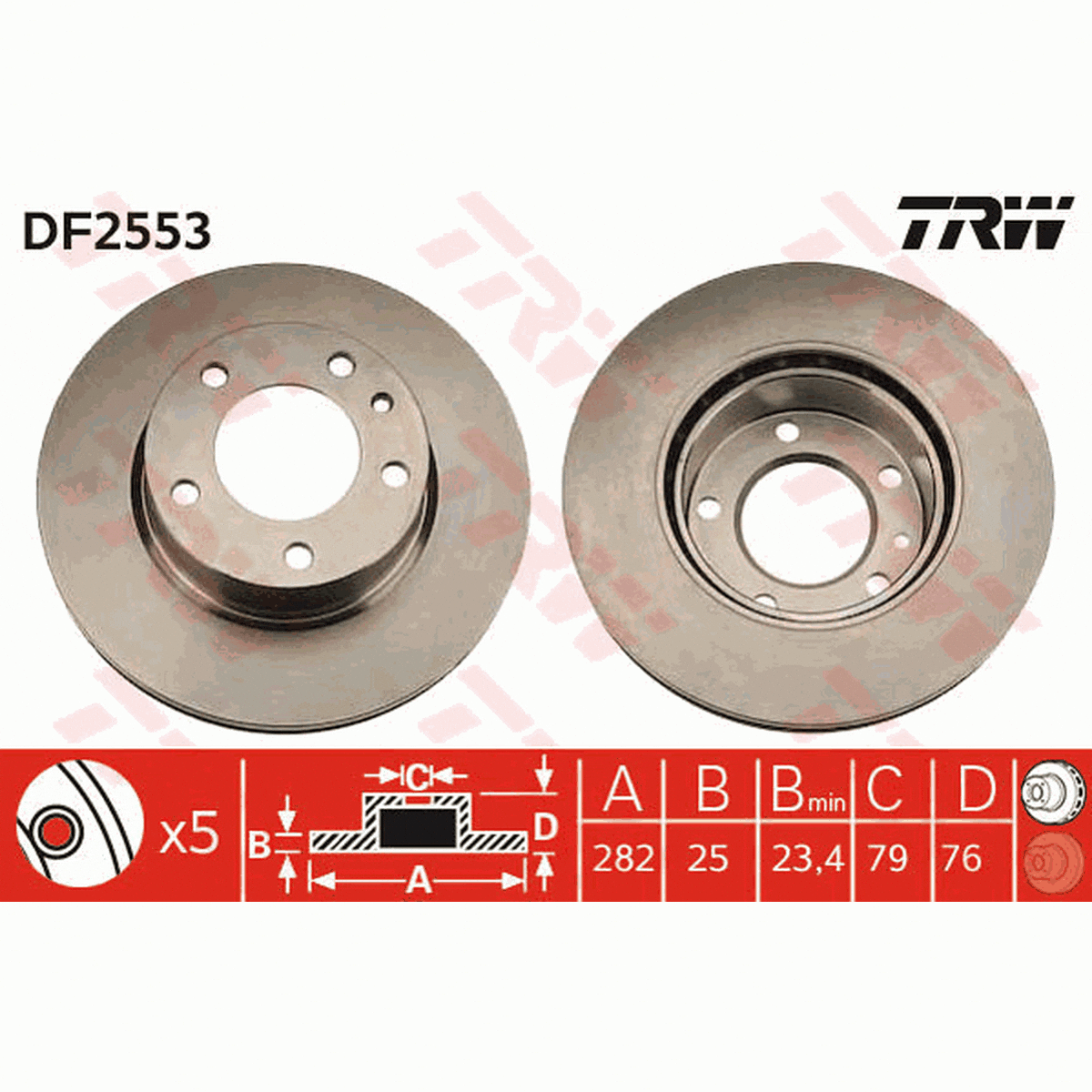 TRW Brake Rotor Pair 282mm Front DF2553S