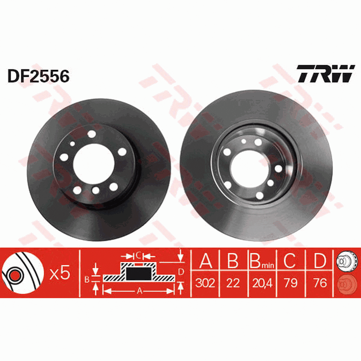 TRW Brake Rotor Single 302mm Front DF2556S