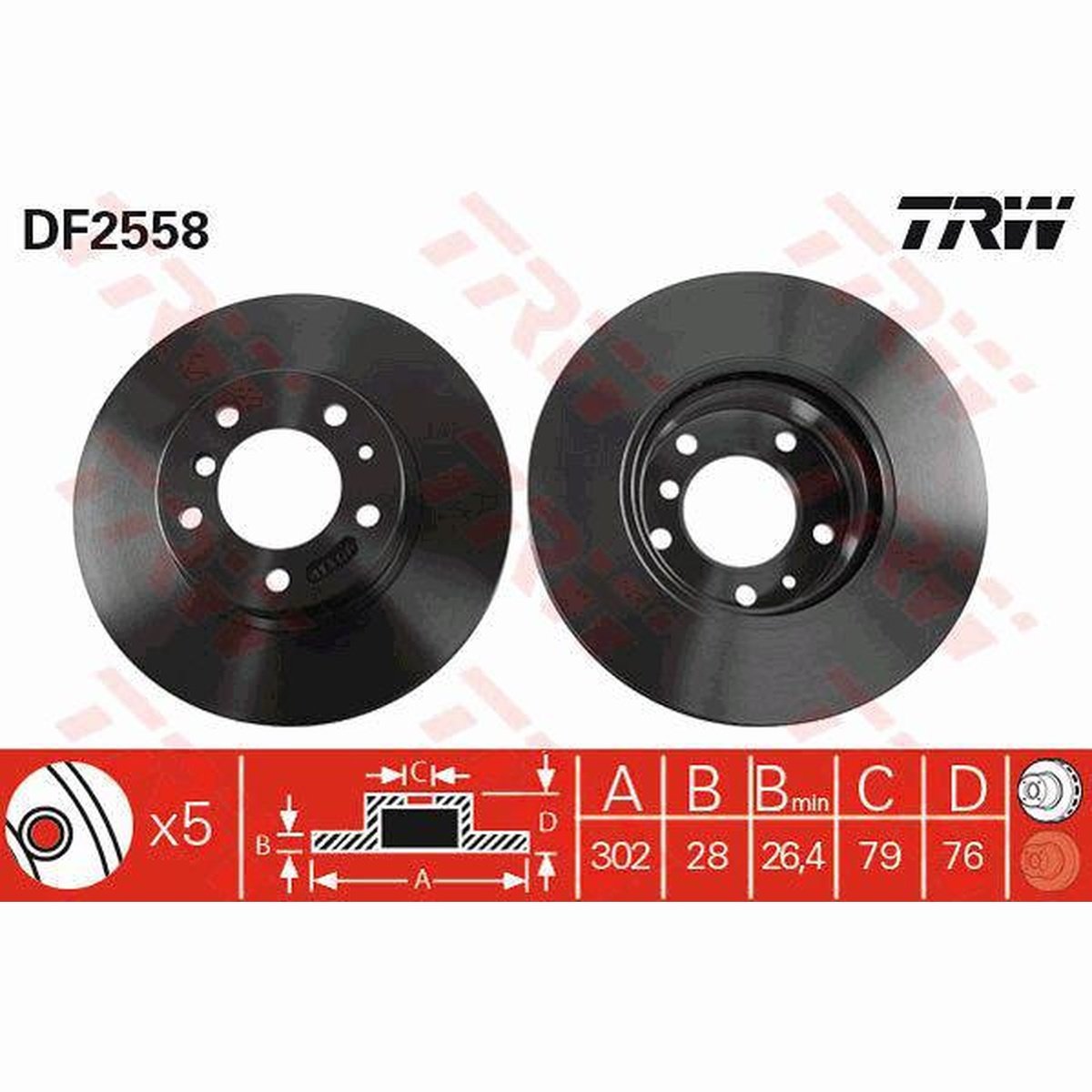 TRW Brake Rotor 302mm Front DF2558S