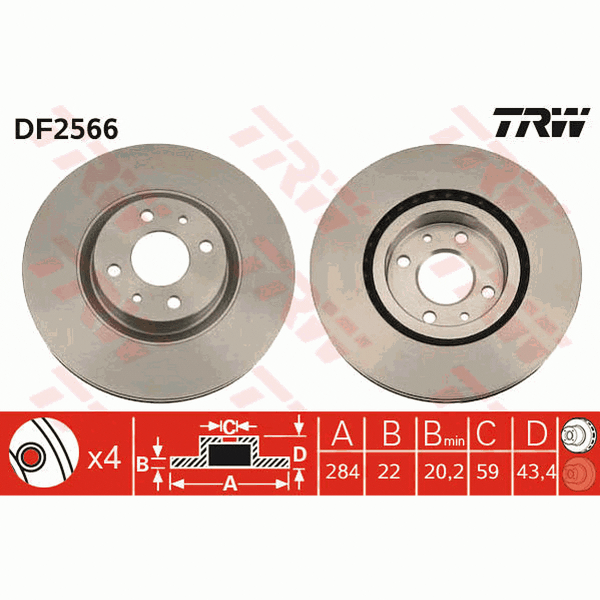 TRW Brake Rotor Single 284mm Front DF2566S