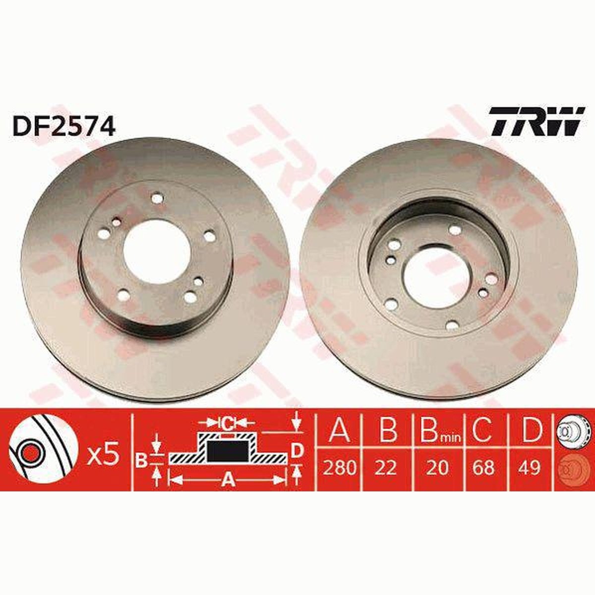 TRW Brake Rotor 280mm Front DF2574S