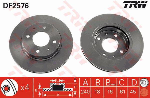 TRW Brake Rotor 240mm Front DF2576S