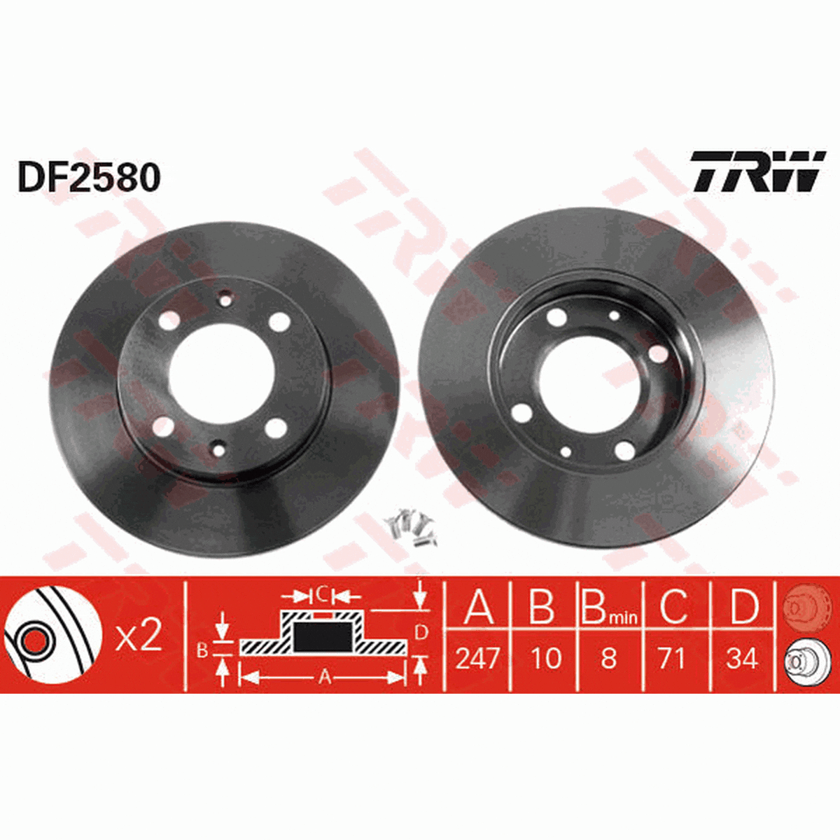TRW Brake Rotor Pair 247mm Rear DF2580S