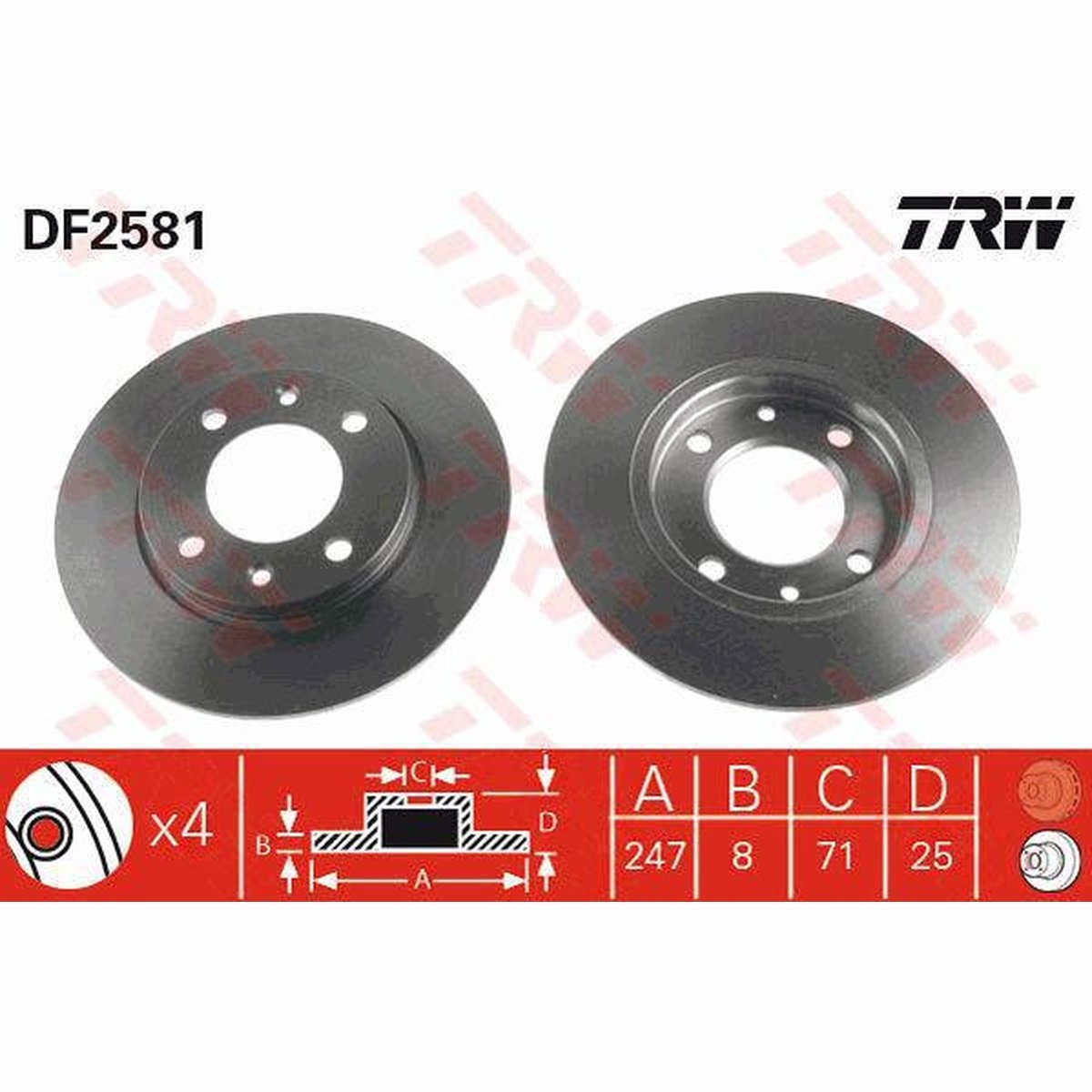 TRW Brake Rotor 247mm Rear DF2581S