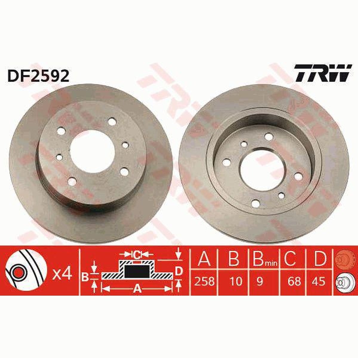 TRW Brake Rotor 258mm Rear DF2592S