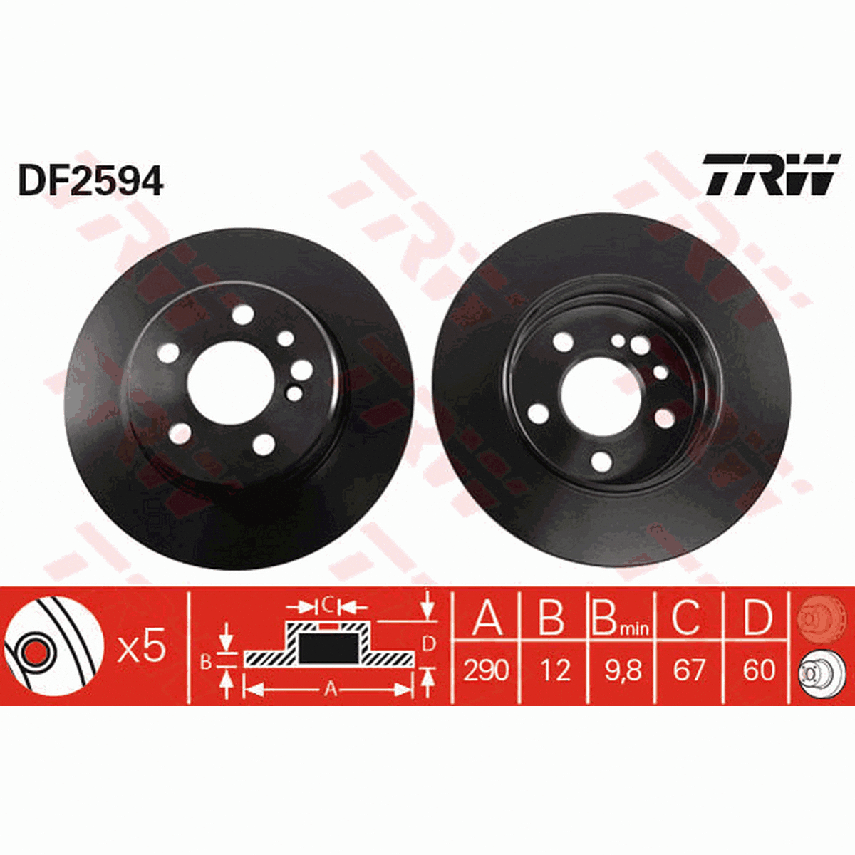 TRW Brake Rotor Single 290mm Rear DF2594S
