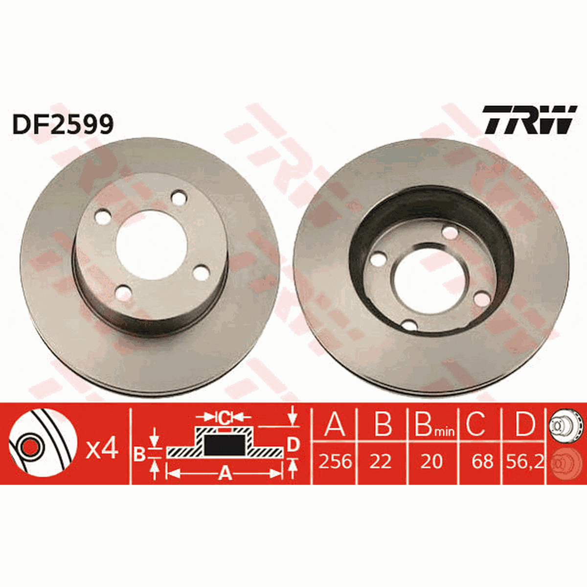 TRW Brake Rotor Single 256mm Front DF2599S