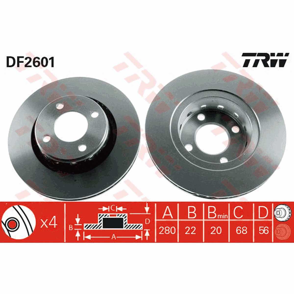 TRW Brake Rotor Pair 280mm Front DF2601S