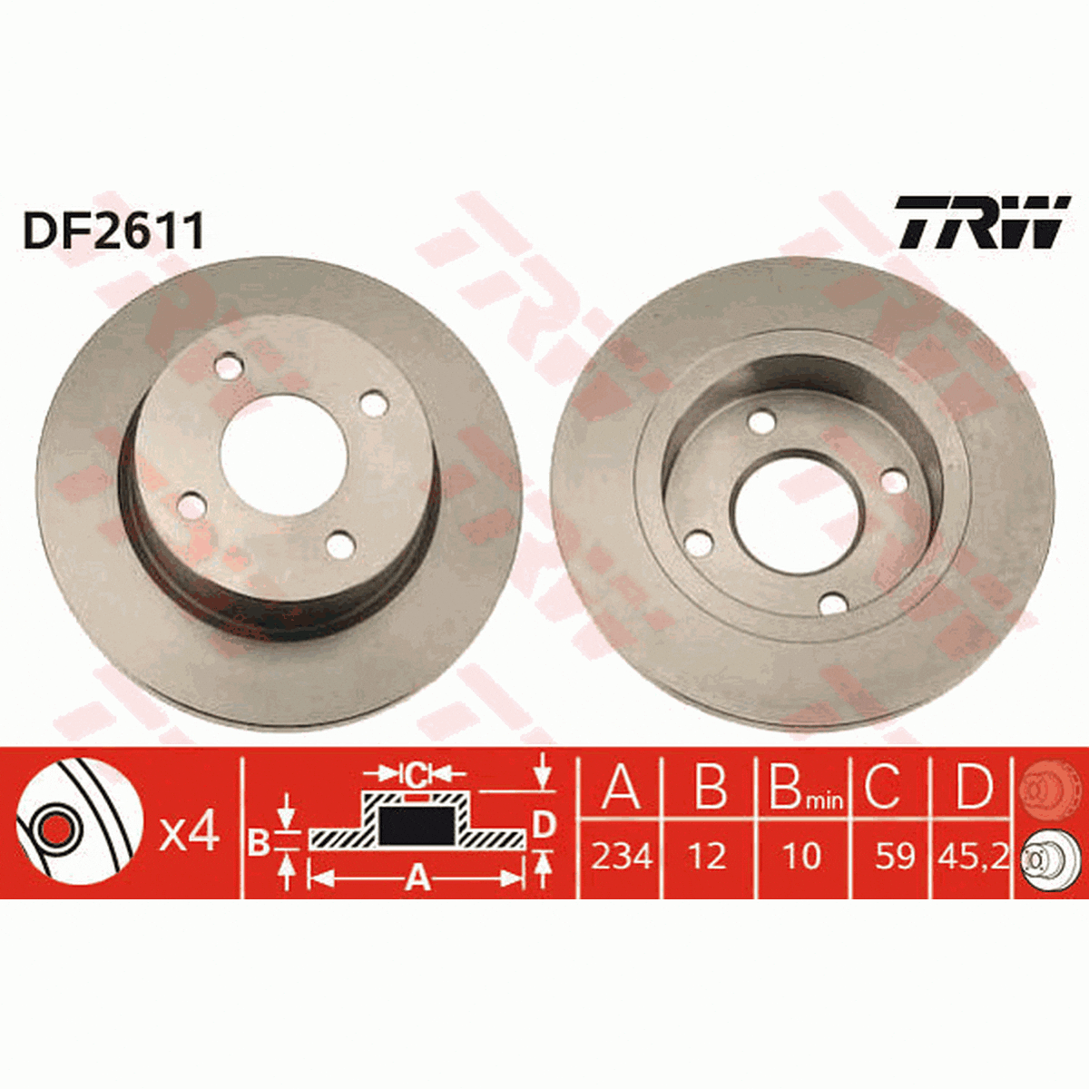 TRW Brake Rotor Single 234mm Front DF2611S