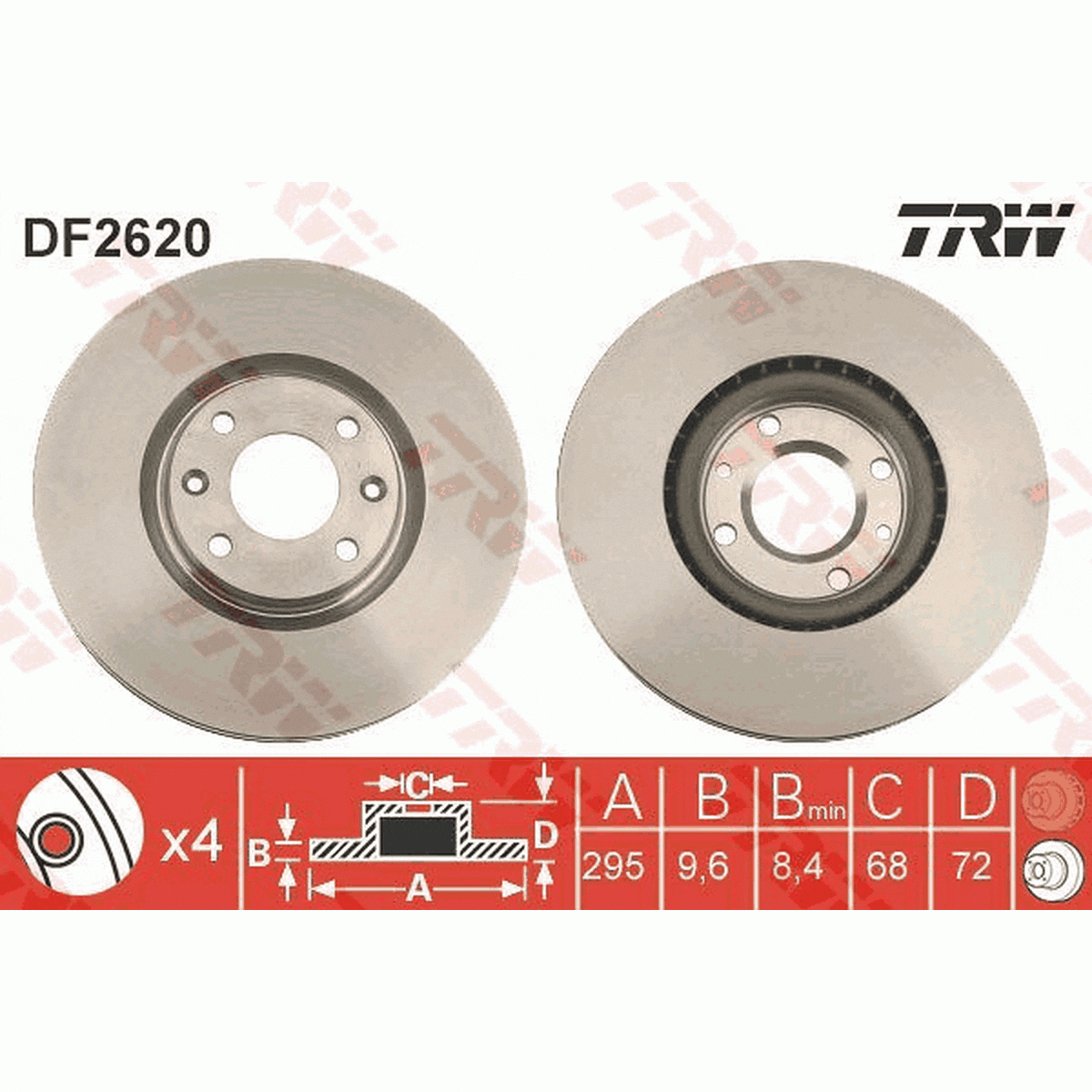 TRW Brake Rotor Pair 295mm Rear DF2620S