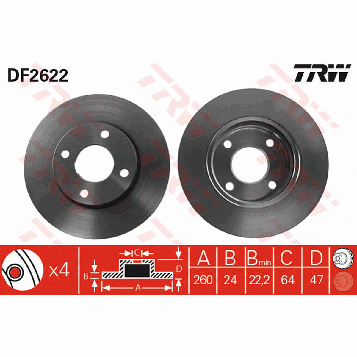 TRW Brake Rotor Single 260mm Front DF2622S