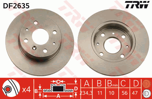 TRW Brake Rotor Pair 234mm Front DF2635S
