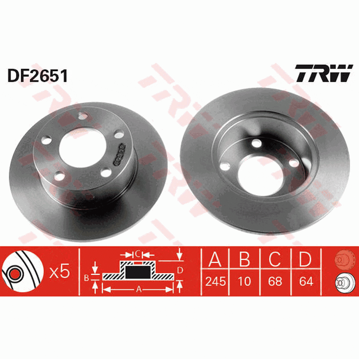 TRW Brake Rotor Pair 245mm Rear DF2651S