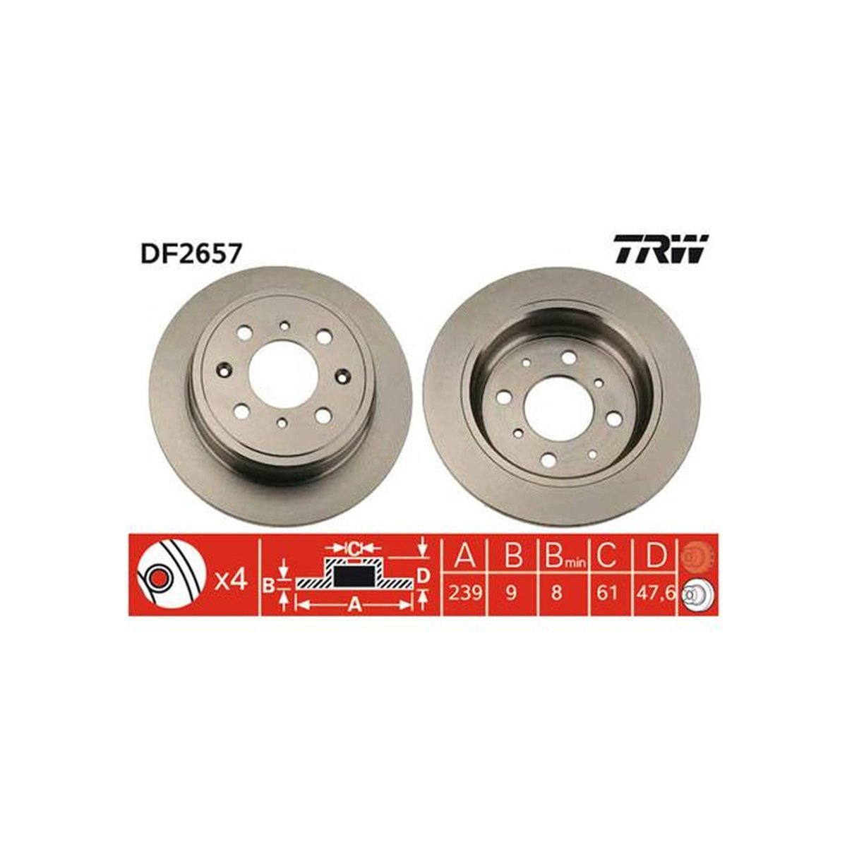 TRW Brake Rotor 239mm Rear DF2657S