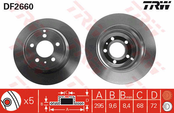 TRW Brake Rotor Pair 295mm Rear DF2660S