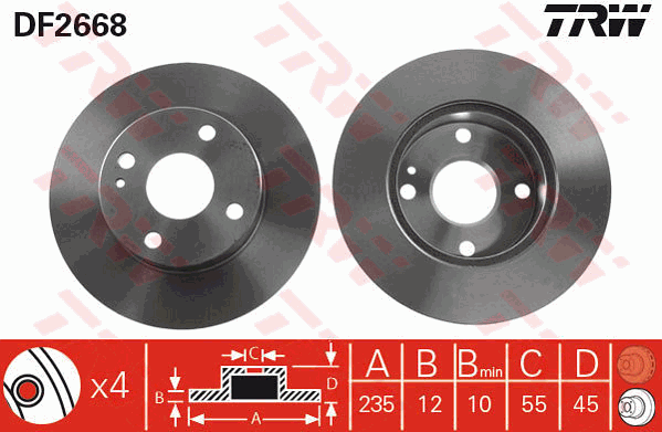 TRW Brake Rotor Pair 235mm Front DF2668S